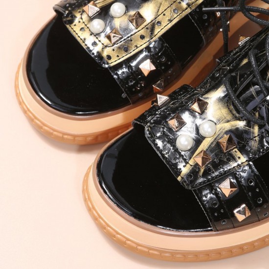 Plus Size Women Casual Fashion Rivet Decor Lace up Sandals Plus Size Women Casual Fashion Rivet Decor Lace up Sandals
