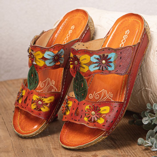 Casual Vacation Hollow Out Flowers Decoration Bohemian Backless Slip On Sandals For Women Casual Vacation Hollow Out Flowers Decoration Bohemian Backless Slip On Sandals For Women