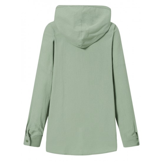 Women 100 Cotton Solid Color Wide Collar Button Cuffs Hoodie Women 100 Cotton Solid Color Wide Collar Button Cuffs Hoodie