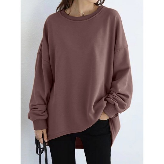 Women Loose Thick Back Fork High Low Solid Casual Pullover Sweatshirt Women Loose Thick Back Fork High Low Solid Casual Pullover Sweatshirt