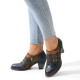 Genuine Leather Comfy Side zip Retro Belt Buckle Decor Floral Heels Genuine Leather Comfy Side zip Retro Belt Buckle Decor Floral Heels