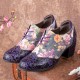 Women Retro Floral Printing Leather Splicing Soft Comfy Sculpted Chunky Heels Women Retro Floral Printing Leather Splicing Soft Comfy Sculpted Chunky Heels