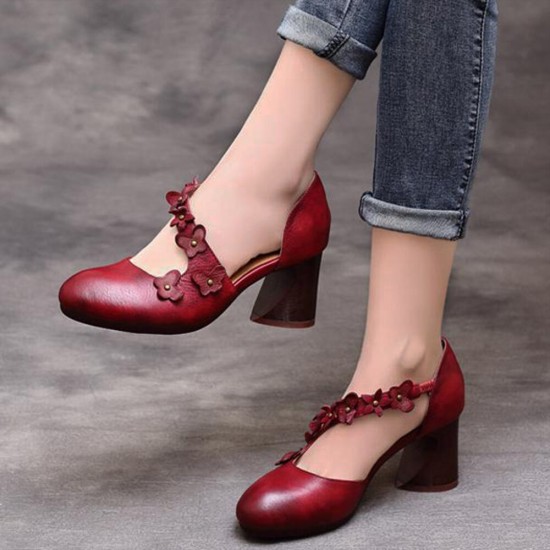 Plus Size Women Retro Date Shoes Floral Embellished Chunky High Heels Plus Size Women Retro Date Shoes Floral Embellished Chunky High Heels