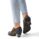 Genuine Leather Comfy Side zip Retro Belt Buckle Decor Floral Heels Genuine Leather Comfy Side zip Retro Belt Buckle Decor Floral Heels