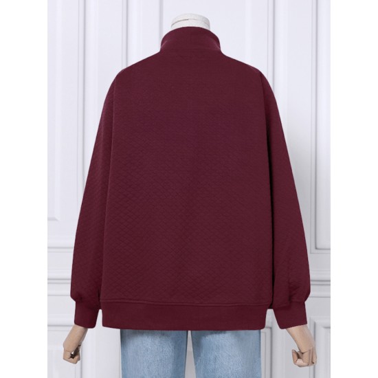 Women Rhombic Turtleneck Thic Full Sleeve Spliced Irregular Hem Pullover Sweatshirt Women Rhombic Turtleneck Thic Full Sleeve Spliced Irregular Hem Pullover Sweatshirt