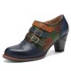 Genuine Leather Comfy Side zip Retro Belt Buckle Decor Floral Heels Genuine Leather Comfy Side zip Retro Belt Buckle Decor Floral Heels