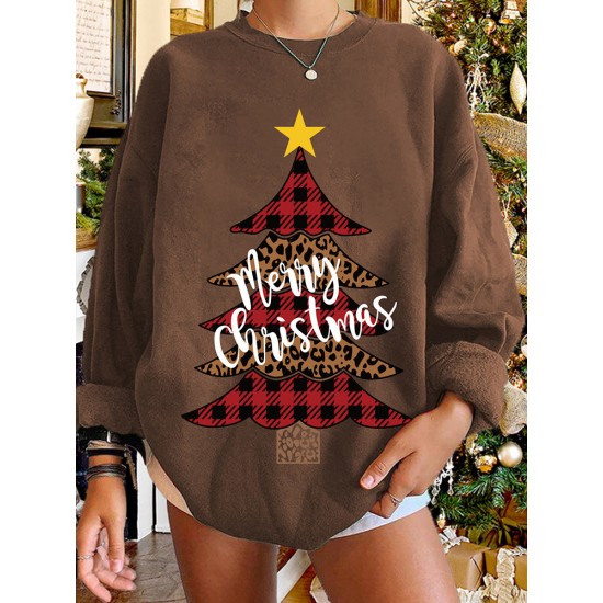 Women Christmas Tree Printed Letter Round Neck Casual Pullover Sweatshirt Women Christmas Tree Printed Letter Round Neck Casual Pullover Sweatshirt