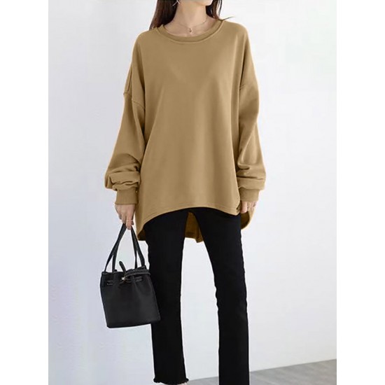 Women Loose Thick Back Fork High Low Solid Casual Pullover Sweatshirt Women Loose Thick Back Fork High Low Solid Casual Pullover Sweatshirt