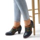 Genuine Leather Comfy Side zip Retro Belt Buckle Decor Floral Heels Genuine Leather Comfy Side zip Retro Belt Buckle Decor Floral Heels